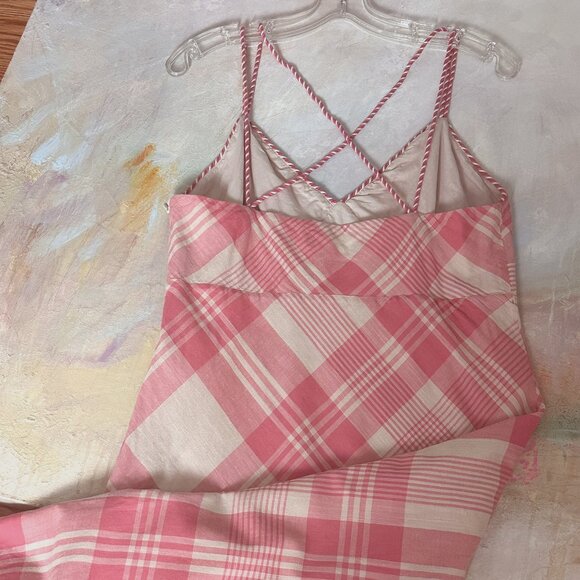 POLO by Ralph Lauren Pink & Cream Plaid Twill Cross Back Detail Maxi Dress SZ 12 - Picture 12 of 16